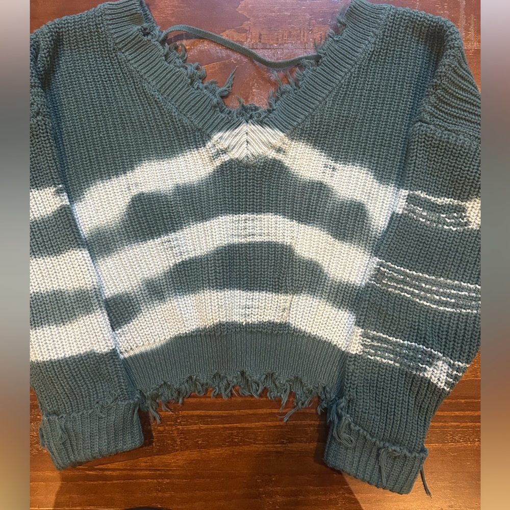 Forever 21 Green and White V-Neck Sweater. Size S crop